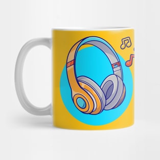 Headphone Listening Music With Tune and Note Music Cartoon Vector Icon Illustration Mug